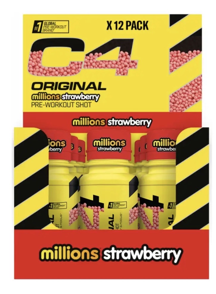 CAJA DE 12 SHOTS C4- PRE ENTRENO SABOR MILLIONS STRAWBERRY 60 ml