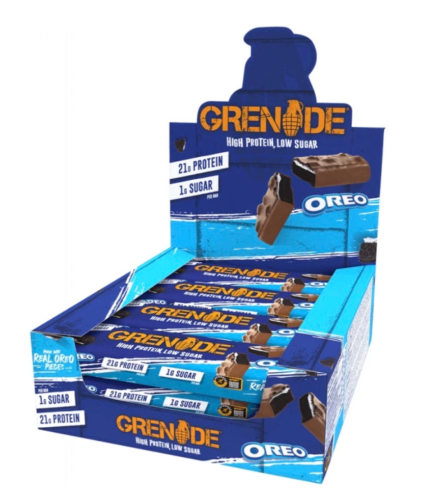 CAJA DE 12 BARRITAS DE PROTEINA OREO-CHOCOLATE-21 GR DE PROTEINA DE 60 GR