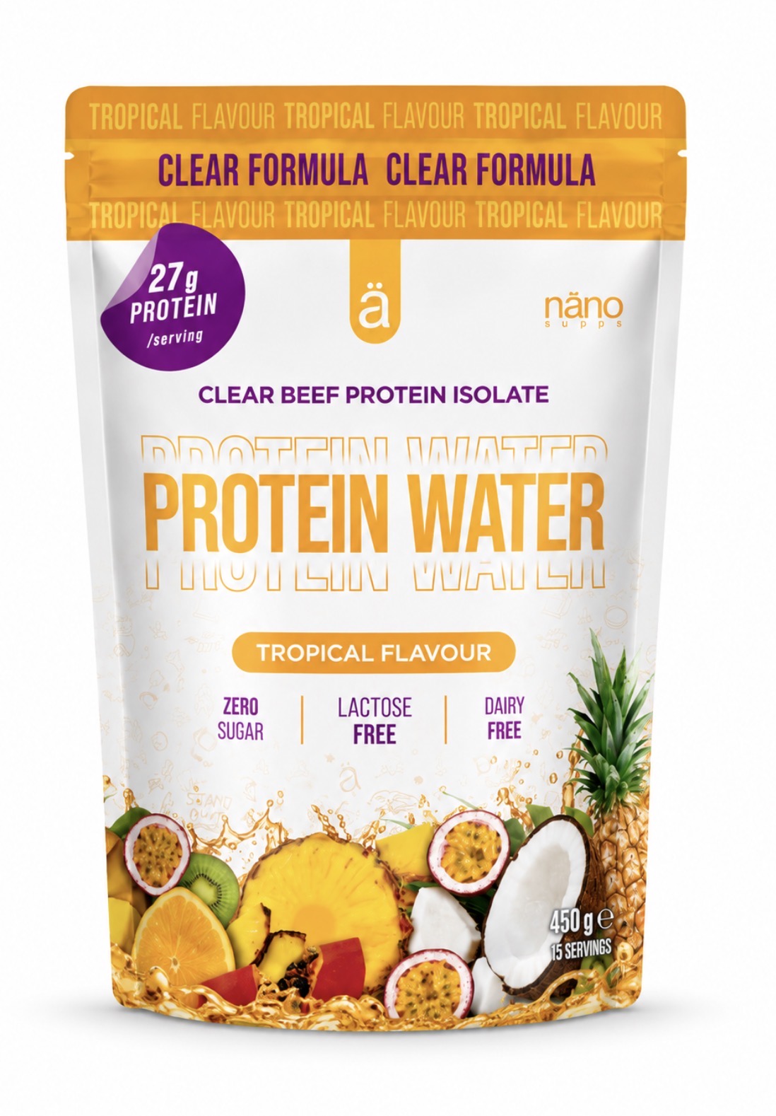 NANOSUPPS PROTEIN WATER CLEAR BEEF ISOLATE SABOR TROPICAL 450 gr