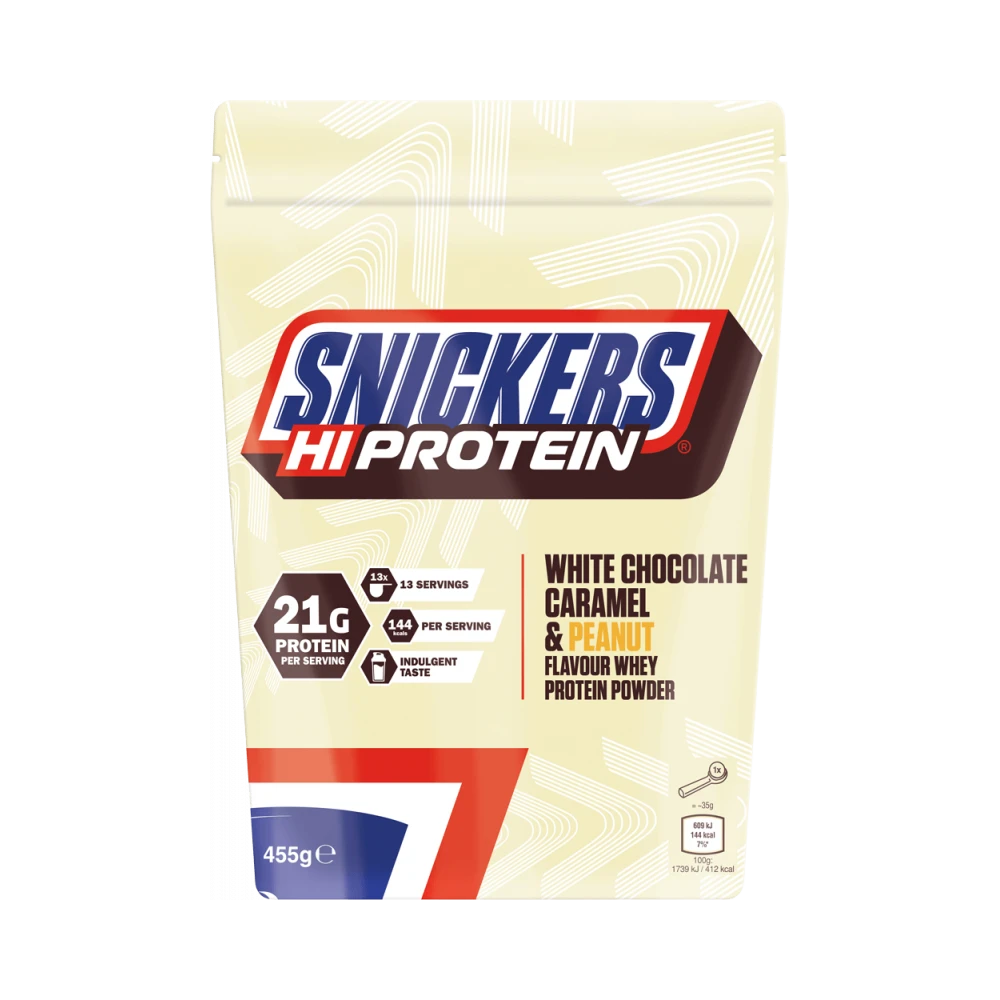 SNICKERS PROTEINA EN POLVO SABOR CHOCOLATE BLANCO, CARAMELO Y CACAHUETE 455G