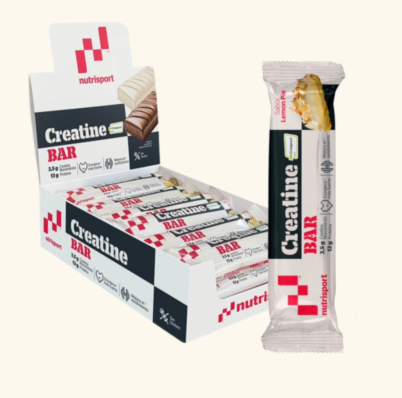 BARRITA DE PROTEINA Y CREATINA NUTRISPORT SABOR LEMON PIE 44GR