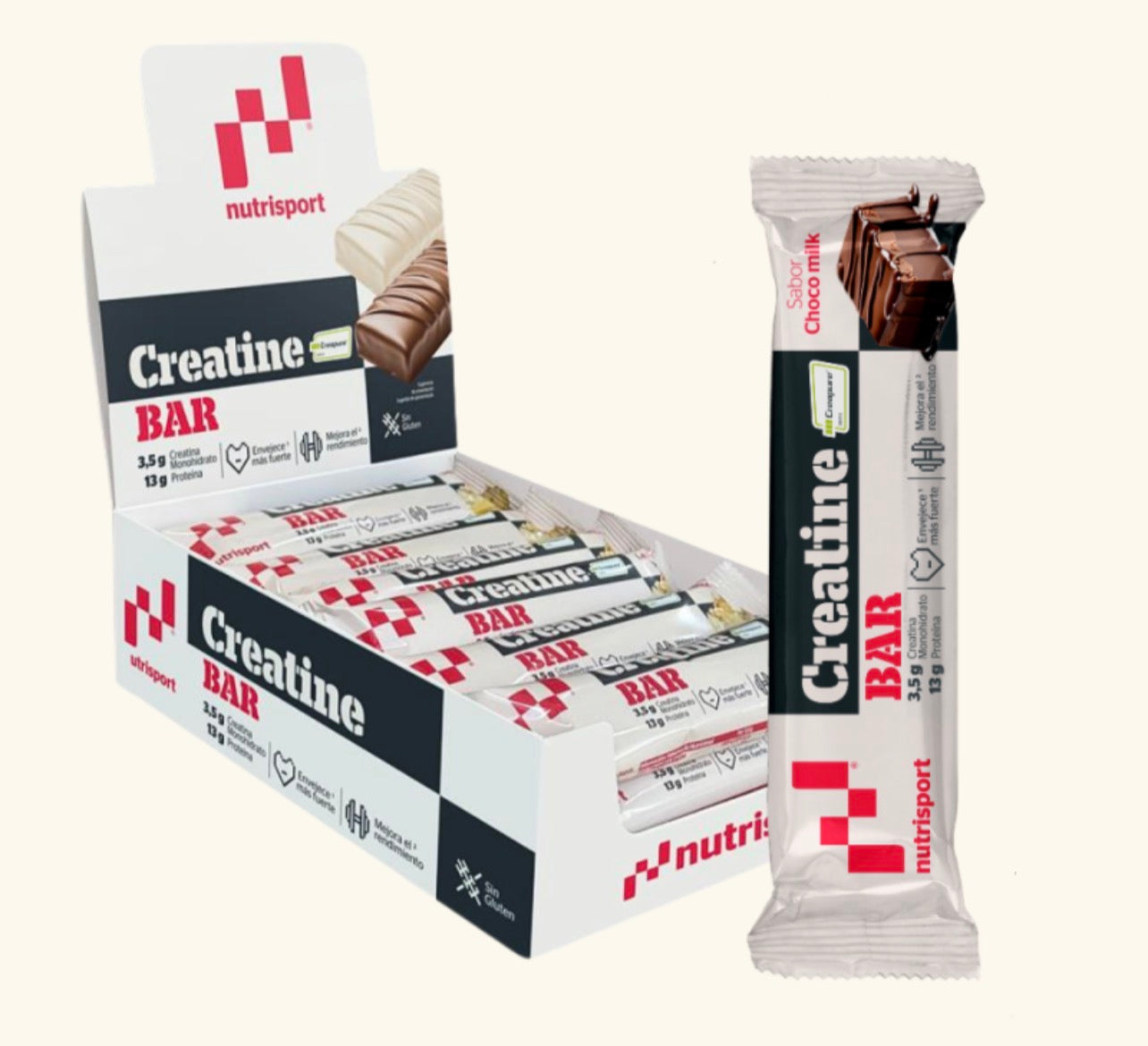 BARRITA DE PROTEÍNA-CREATINA NUTRISPORT SABOR CHOCO CON LECHE 44GR